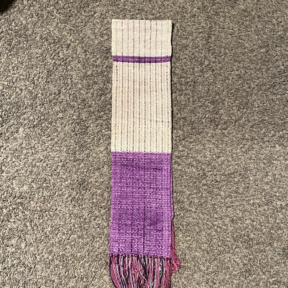 Purple and Cream Colorblock Fringe Scarf - Women's Wrap - Picture 2 of 3